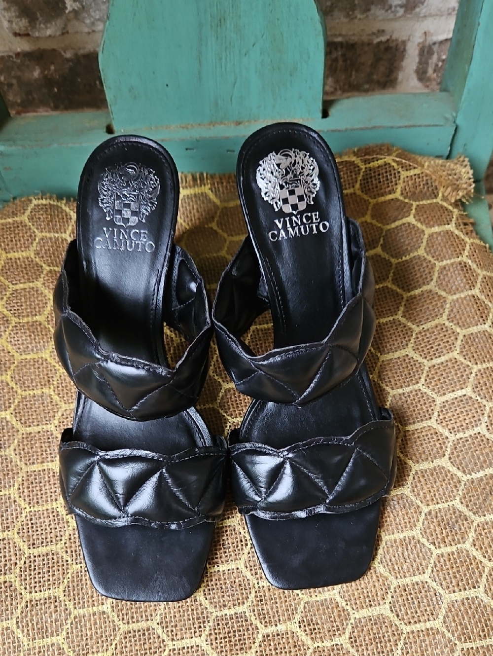 Vince Camuto Renneya Quilted Leather Black Block Heels - Picture 2 of 5